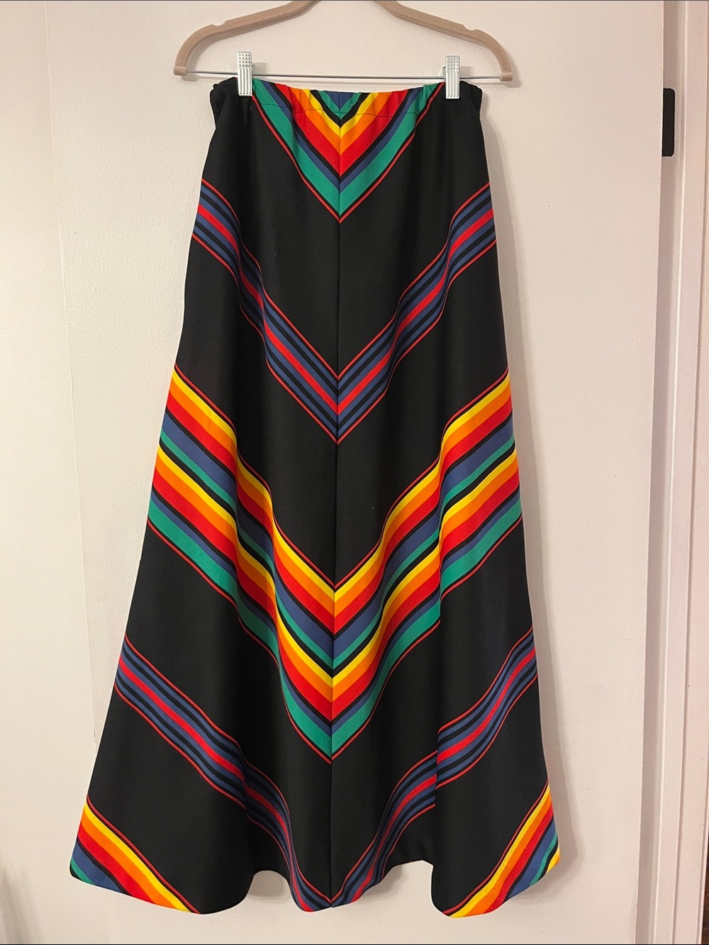 Black A-Line Skirt with Multicolor Chevron Stripes